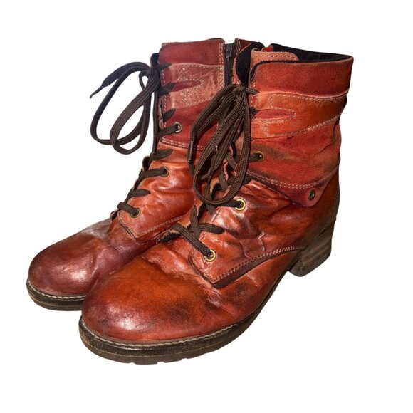 Dromedaris Womens Kara Scrunched Red Cognac Leather Suede Boot 9 Boho Bootie - Picture 13 of 13